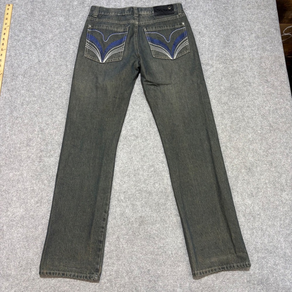 Roadblock Mens Straight Leg Jeans Dark Wash Embroidered Pockets 32x34